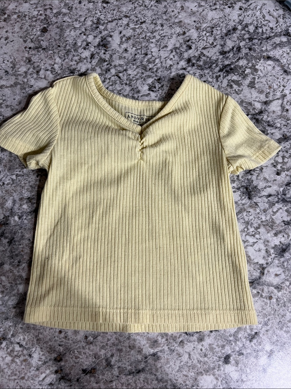Andy & Evan Light Yellow Ribbed V-Notch Short Sleeve Tee
